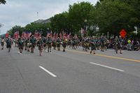 Full view of the marching Scout Band with drum majors